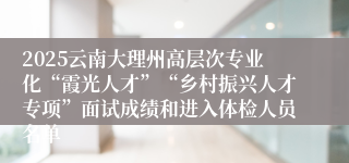 2025云南大理州高层次专业化“霞光人才”“乡村振兴人才专项”面试成绩和进入体检人员名单
