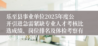 乐至县事业单位2025年度公开引进急需紧缺专业人才考核比选成绩、岗位排名及体检考察有关事项的公告