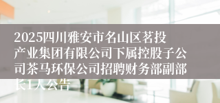 2025四川雅安市名山区茗投产业集团有限公司下属控股子公司茶马环保公司招聘财务部副部长1人公告