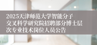 2025天津师范大学智能分子交叉科学研究院招聘部分博士层次专业技术岗位人员公告