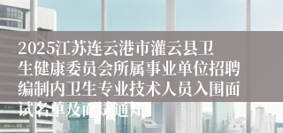 2025江苏连云港市灌云县卫生健康委员会所属事业单位招聘编制内卫生专业技术人员入围面试名单及面试通知