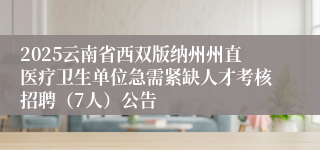 2025云南省西双版纳州州直医疗卫生单位急需紧缺人才考核招聘（7人）公告