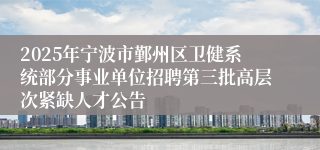2025年宁波市鄞州区卫健系统部分事业单位招聘第三批高层次紧缺人才公告