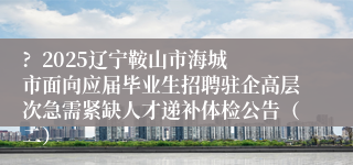 ?  2025辽宁鞍山市海城市面向应届毕业生招聘驻企高层次急需紧缺人才递补体检公告（二）
