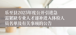 乐至县2025年度公开引进急需紧缺专业人才递补进入体检人员名单及有关事项的公告