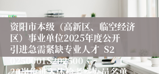 资阳市本级（高新区、临空经济区）事业单位2025年度公开引进急需紧缺专业人才  S20250001S20250020岗位进入体检考察人员名单及有关事项的公告