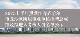 2025上半年黑龙江齐齐哈尔市龙沙区所属事业单位招聘总成绩及拟进入考核人员名单公示