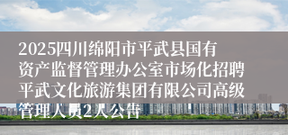 2025四川绵阳市平武县国有资产监督管理办公室市场化招聘平武文化旅游集团有限公司高级管理人员2人公告
