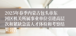2025年春季内蒙古包头市东河区机关所属事业单位引进高层次和紧缺急需人才体检和考察结果公告