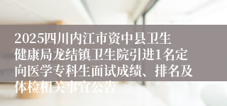 2025四川内江市资中县卫生健康局龙结镇卫生院引进1名定向医学专科生面试成绩、排名及体检相关事宜公告