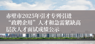 赤壁市2025年引才专列引进“政聘企用”人才和急需紧缺高层次人才面试成绩公示