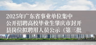 2025年广东省事业单位集中公开招聘高校毕业生肇庆市封开县岗位拟聘用人员公示（第三批）