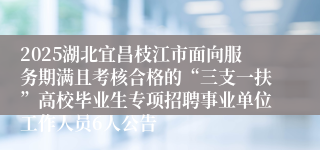 2025湖北宜昌枝江市面向服务期满且考核合格的“三支一扶”高校毕业生专项招聘事业单位工作人员6人公告