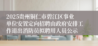 2025贵州铜仁市碧江区事业单位安置定向招聘由政府安排工作退出消防员拟聘用人员公示