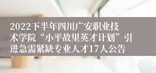 2022下半年四川广安职业技术学院“小平故里英才计划”引进急需紧缺专业人才17人公告