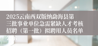 2025云南西双版纳勐海县第三批事业单位急需紧缺人才考核招聘（第一批）拟聘用人员名单公示