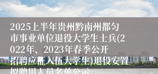2025上半年贵州黔南州都匀市事业单位退役大学生士兵(2022年、2023年春季公开招聘应征入伍大学生)退役安置拟聘用人员名单公示