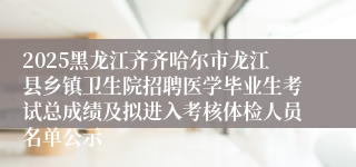 2025黑龙江齐齐哈尔市龙江县乡镇卫生院招聘医学毕业生考试总成绩及拟进入考核体检人员名单公示