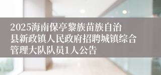 2025海南保亭黎族苗族自治县新政镇人民政府招聘城镇综合管理大队队员1人公告