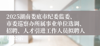 2025湖南娄底市纪委监委、市委巡察办所属事业单位选调、招聘、人才引进工作人员拟聘人员公示