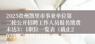 2025贵州凯里市事业单位第二轮公开招聘工作人员报名缴费未达3：1职位一览表（截止2025年7月16日17：00）