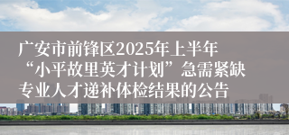 广安市前锋区2025年上半年“小平故里英才计划”急需紧缺专业人才递补体检结果的公告