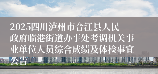 2025四川泸州市合江县人民政府临港街道办事处考调机关事业单位人员综合成绩及体检事宜公告