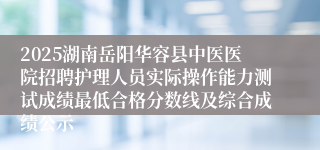 2025湖南岳阳华容县中医医院招聘护理人员实际操作能力测试成绩最低合格分数线及综合成绩公示
