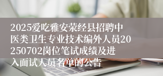 2025爱吃雅安荥经县招聘中医类卫生专业技术编外人员20250702岗位笔试成绩及进入面试人员名单的公告