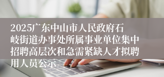 2025广东中山市人民政府石岐街道办事处所属事业单位集中招聘高层次和急需紧缺人才拟聘用人员公示