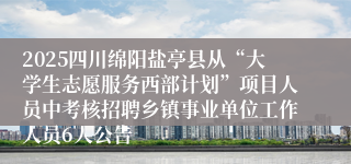 2025四川绵阳盐亭县从“大学生志愿服务西部计划”项目人员中考核招聘乡镇事业单位工作人员6人公告