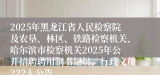 2025年黑龙江省人民检察院及农垦、林区、铁路检察机关、哈尔滨市检察机关2025年公开招聘聘用制书记员、行政文员222人公告