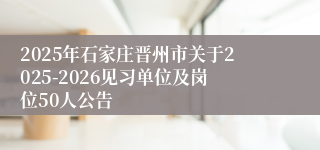 2025年石家庄晋州市关于2025-2026见习单位及岗位50人公告
