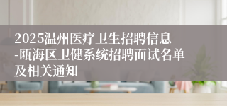 2025温州医疗卫生招聘信息-瓯海区卫健系统招聘面试名单及相关通知