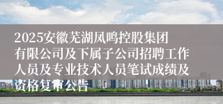 2025安徽芜湖凤鸣控股集团有限公司及下属子公司招聘工作人员及专业技术人员笔试成绩及资格复审公告