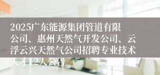 2025广东能源集团管道有限公司、惠州天然气开发公司、云浮云兴天然气公司招聘专业技术人才12人公告