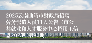 2025云南曲靖市财政局招聘劳务派遣人员11人公告（市公共就业和人才服务中心招用工信息2025年第90期）