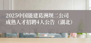 2025中国能建葛洲坝二公司成熟人才招聘4人公告（湖北）