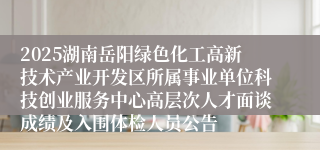 2025湖南岳阳绿色化工高新技术产业开发区所属事业单位科技创业服务中心高层次人才面谈成绩及入围体检人员公告
