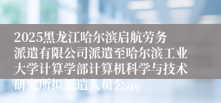 2025黑龙江哈尔滨启航劳务派遣有限公司派遣至哈尔滨工业大学计算学部计算机科学与技术研究所拟派遣人员公示