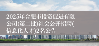 2025年合肥市投资促进有限公司(第二批)社会公开招聘(信息化人才)2名公告
