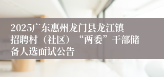 2025广东惠州龙门县龙江镇招聘村（社区）“两委”干部储备人选面试公告