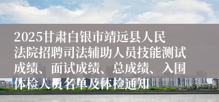 2025甘肃白银市靖远县人民法院招聘司法辅助人员技能测试成绩、面试成绩、总成绩、入围体检人员名单及体检通知