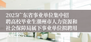 2025广东省事业单位集中招聘高校毕业生潮州市人力资源和社会保障局属下事业单位拟聘用人员公示