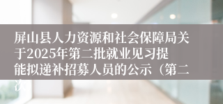 屏山县人力资源和社会保障局关于2025年第二批就业见习提能拟递补招募人员的公示（第二次）
