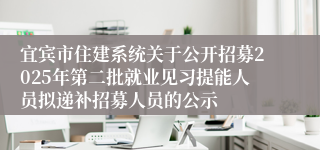 宜宾市住建系统关于公开招募2025年第二批就业见习提能人员拟递补招募人员的公示