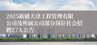 2025新疆天泽工程管理有限公司及所属公司部分岗位社会招聘27人公告