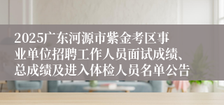 2025广东河源市紫金考区事业单位招聘工作人员面试成绩、总成绩及进入体检人员名单公告