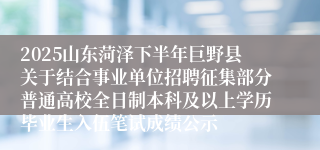 2025山东菏泽下半年巨野县关于结合事业单位招聘征集部分普通高校全日制本科及以上学历毕业生入伍笔试成绩公示
