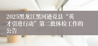 2025黑龙江黑河逊克县“英才引进行动”第二批体检工作的公告